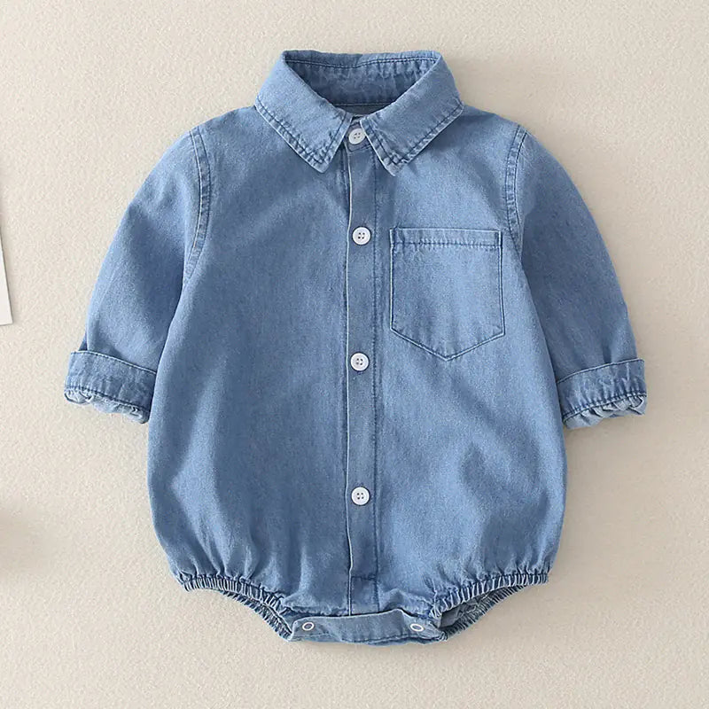 Baby Denim Romper with Triangle Design for Infants