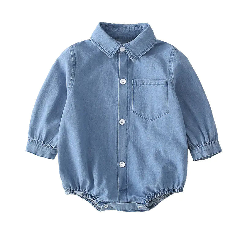 Baby Denim Romper with Triangle Design for Infants