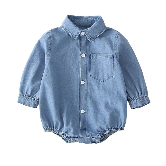 Baby Denim Romper with Triangle Design for Infants
