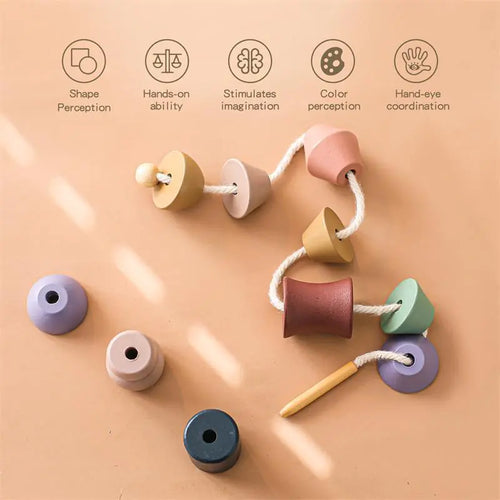 Montessori Wooden Bead Stringing Toy for Ages 1-3