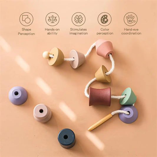 Montessori Wooden Bead Stringing Toy for Ages 1-3