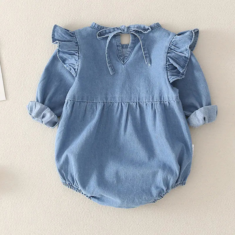 Baby Denim Romper with Triangle Design for Infants