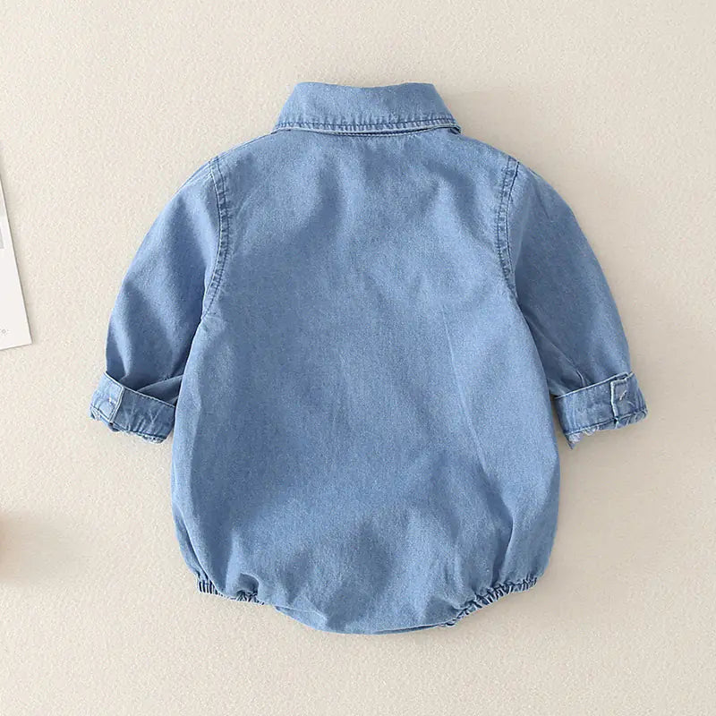 Baby Denim Romper with Triangle Design for Infants