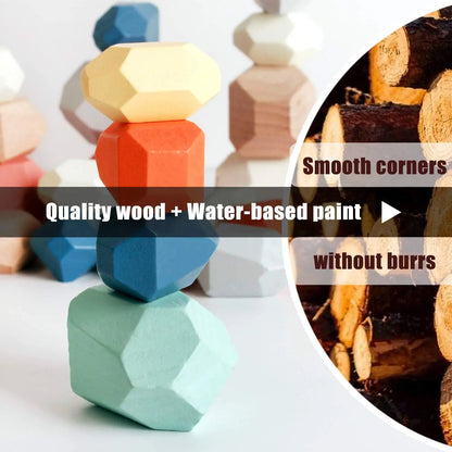 Montessori Wooden Sorting Stacking Stones 36 PCS