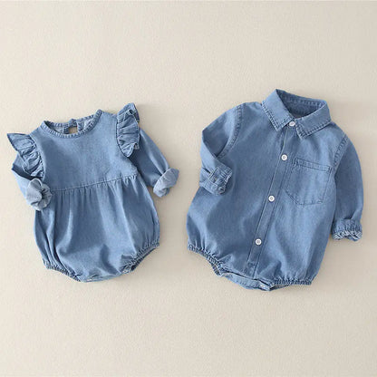 Baby Denim Romper with Triangle Design for Infants