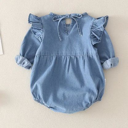 Baby Denim Romper with Triangle Design for Infants